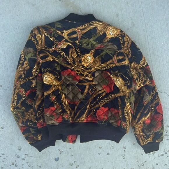 90s Era Vintage Chain Pattern Tapestry Button-Up Quilt Coat - Size Medium - Picture 4 of 7